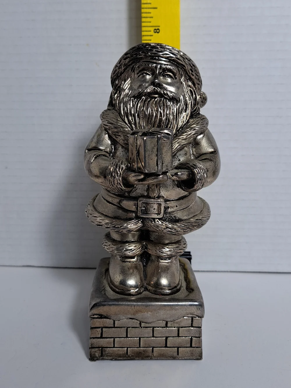 VTG Silver Colored Santa Music Box Figure Plays 